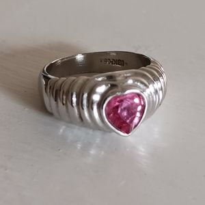 💗💍💗Sterling Plated Pink CZ Heart Ring, Size 7